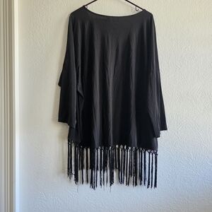 Cato Black Fringe-Trim Tunic Top